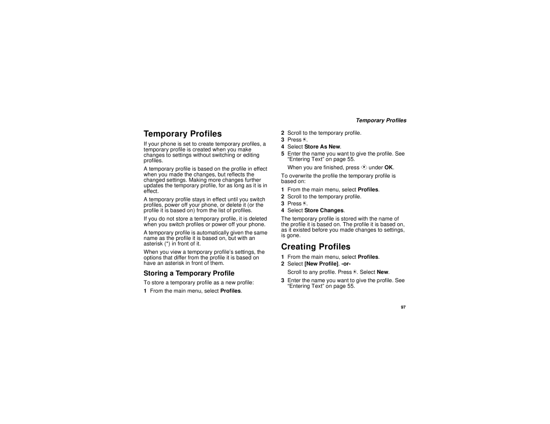 Motorola i325 manual Temporary Profiles, Creating Profiles, Storing a Temporary Profile 