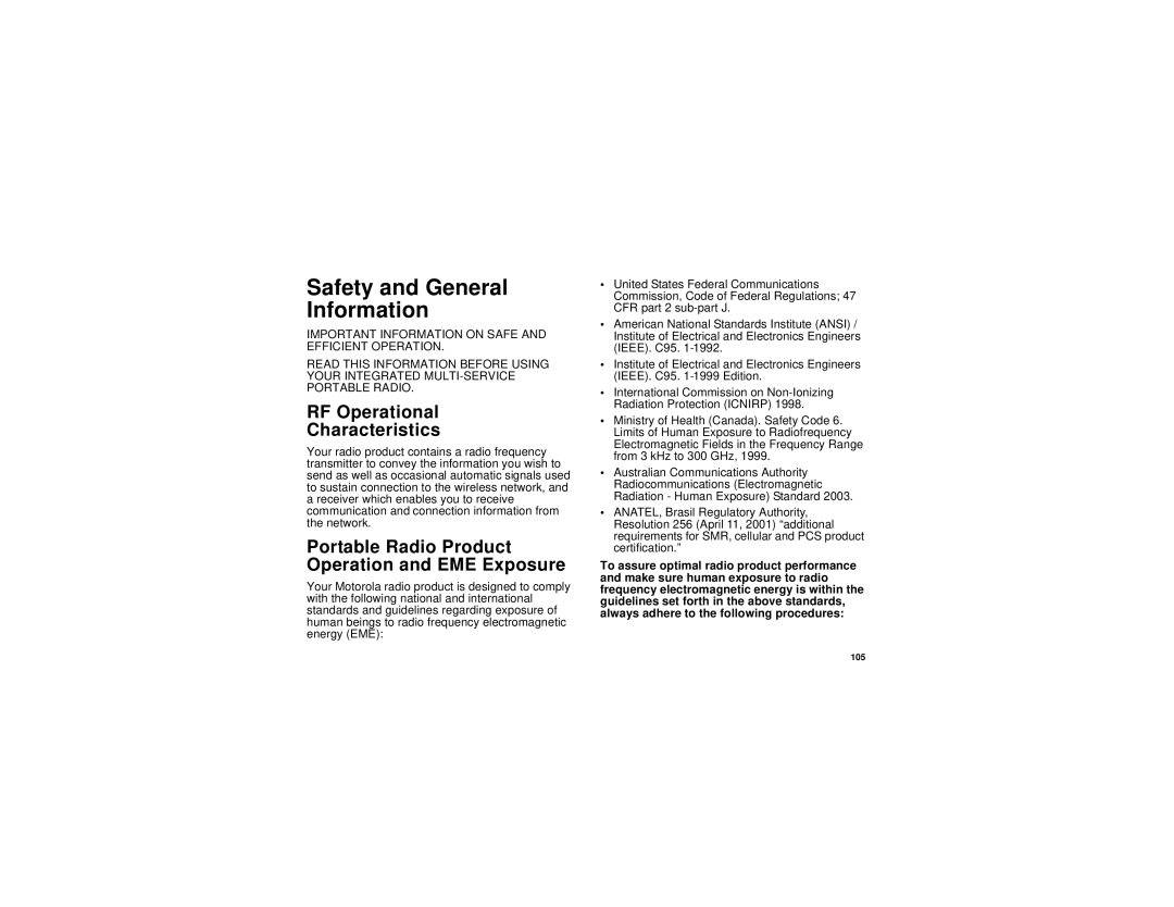 Motorola i325 manual Safety and General Information, RF Operational Characteristics 
