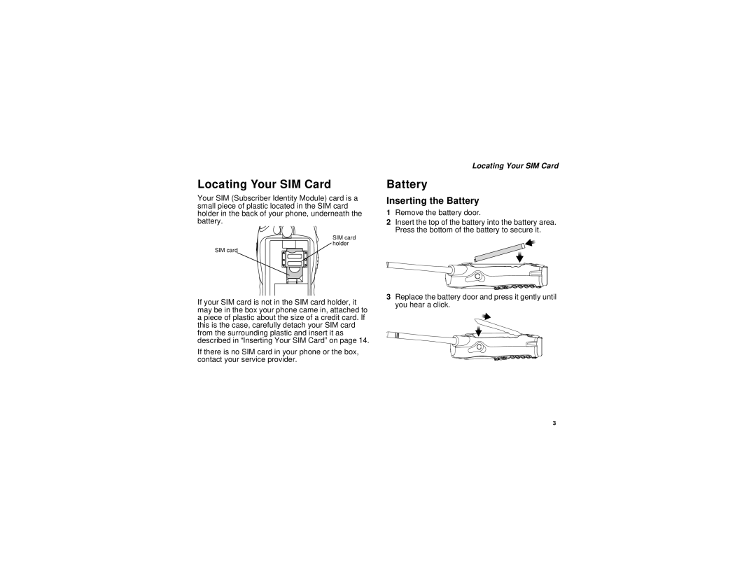 Motorola i325 manual Locating Your SIM Card, Inserting the Battery 