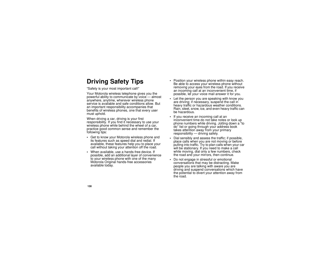 Motorola i325 manual Driving Safety Tips 