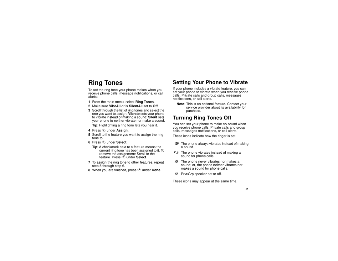 Motorola i325 manual Setting Your Phone to Vibrate, Turning Ring Tones Off 