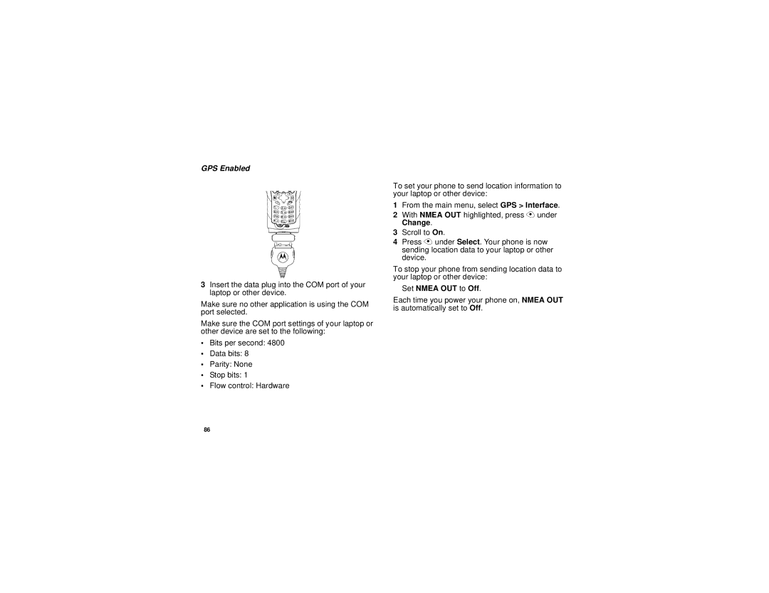 Motorola i325 manual Set Nmea OUT to Off 