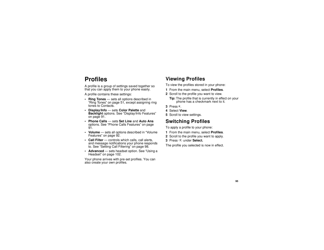 Motorola i325 manual Viewing Profiles, Switching Profiles 