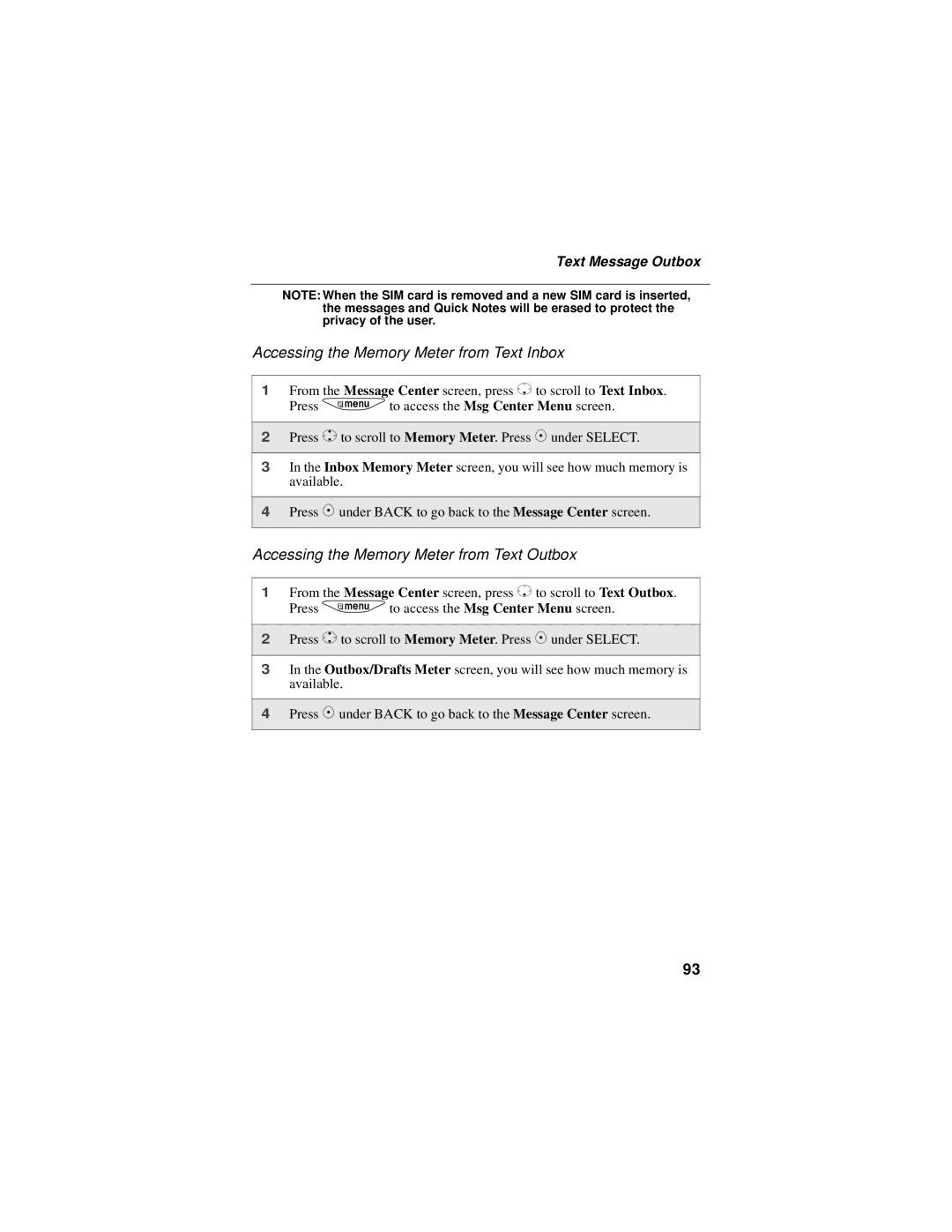 Motorola i325 manual Accessing the Memory Meter from Text Inbox, Accessing the Memory Meter from Text Outbox 