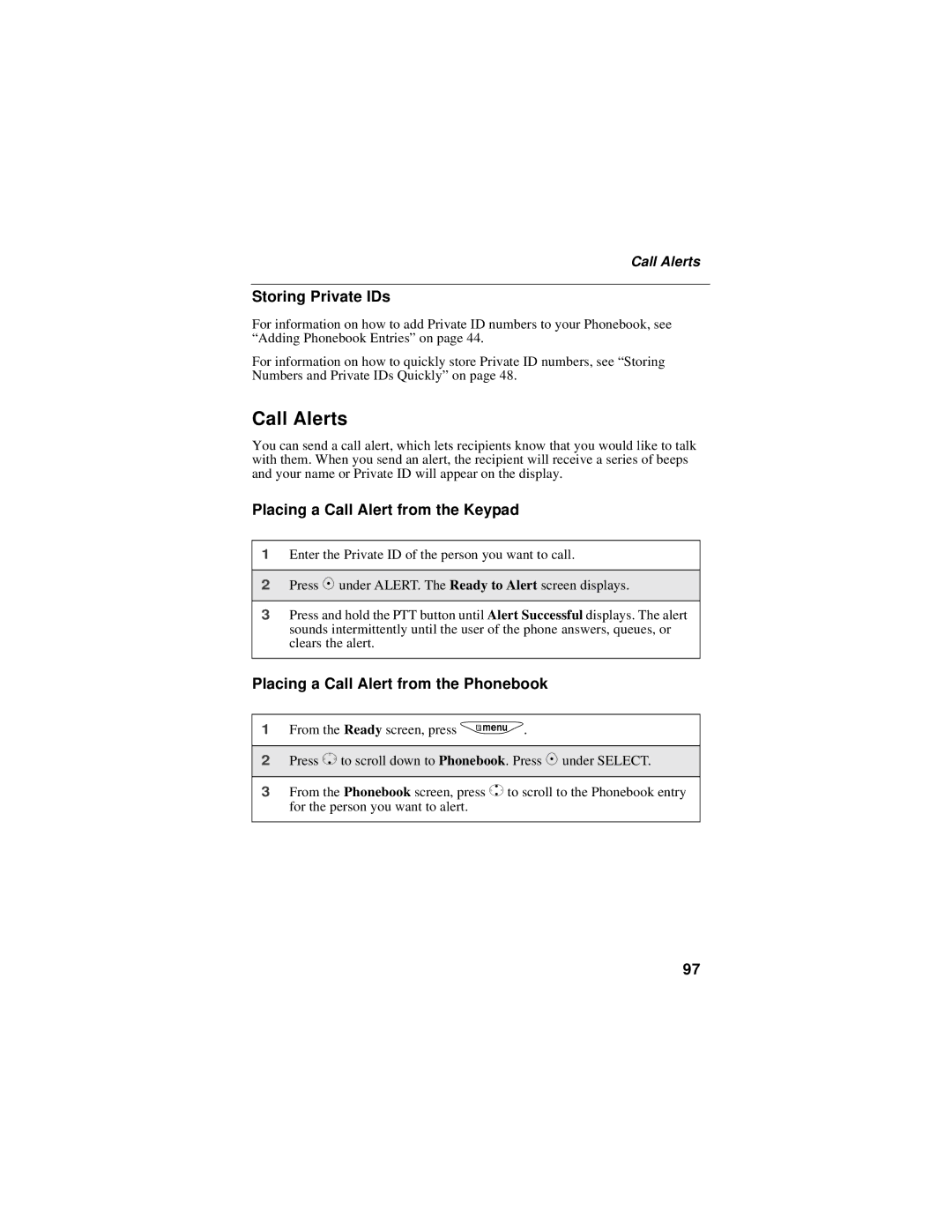 Motorola i325 manual Call Alerts, Storing Private IDs, Placing a Call Alert from the Keypad 