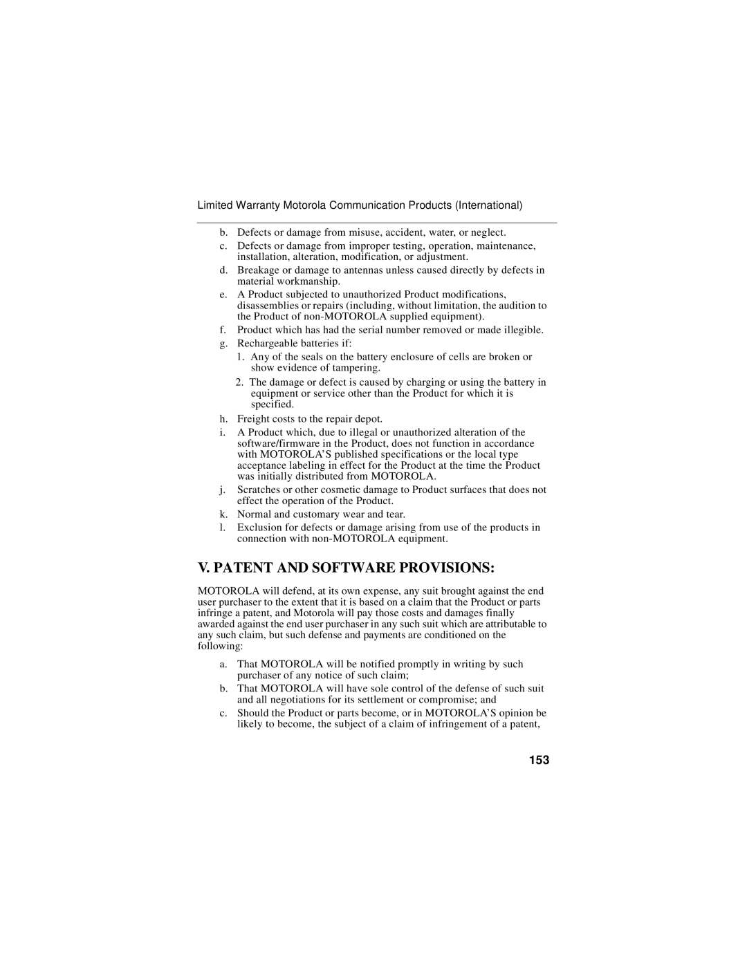 Motorola i325 manual Patent and Software Provisions, 153 