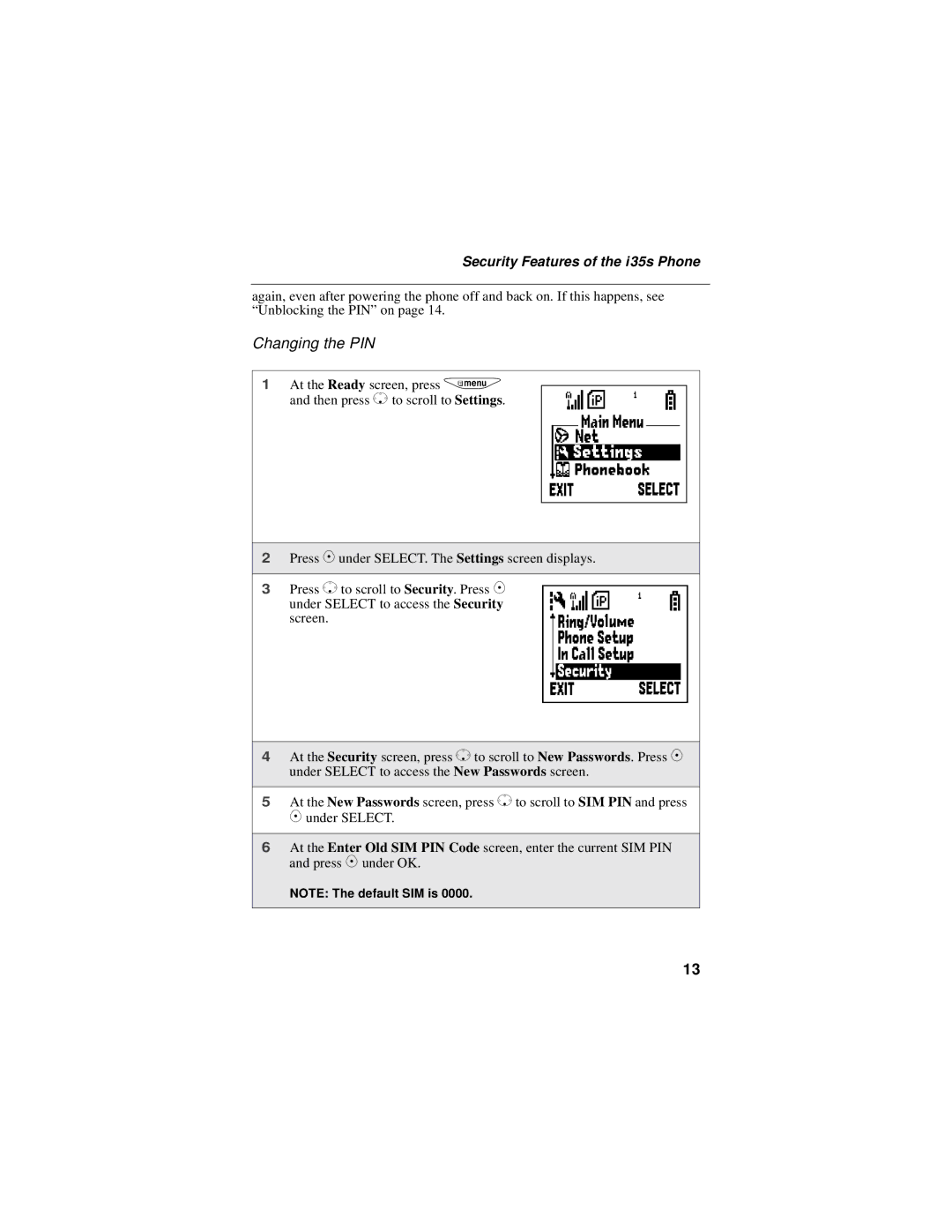 Motorola i325 manual Changing the PIN 