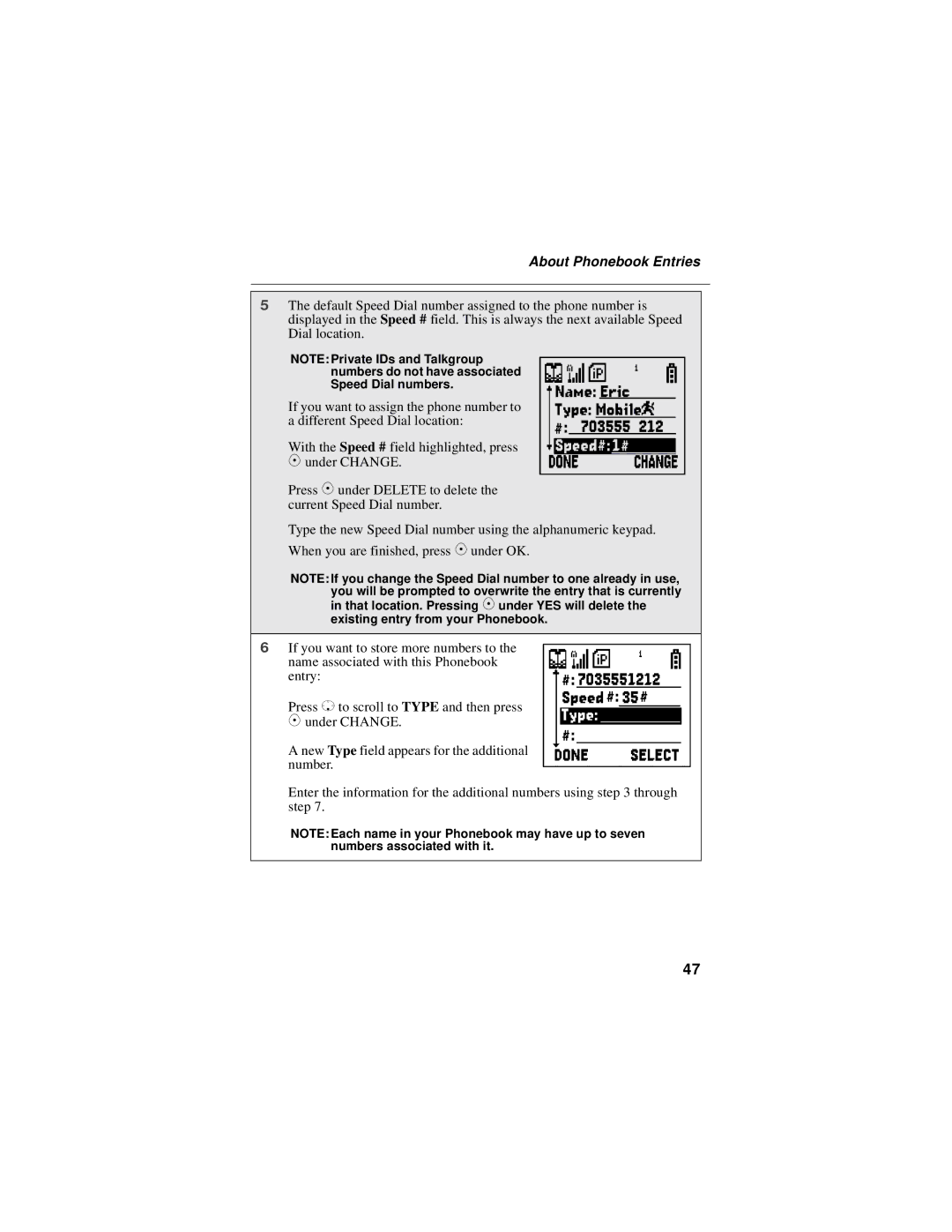 Motorola i325 manual Numbers do not have associated L Speed Dial numbers 