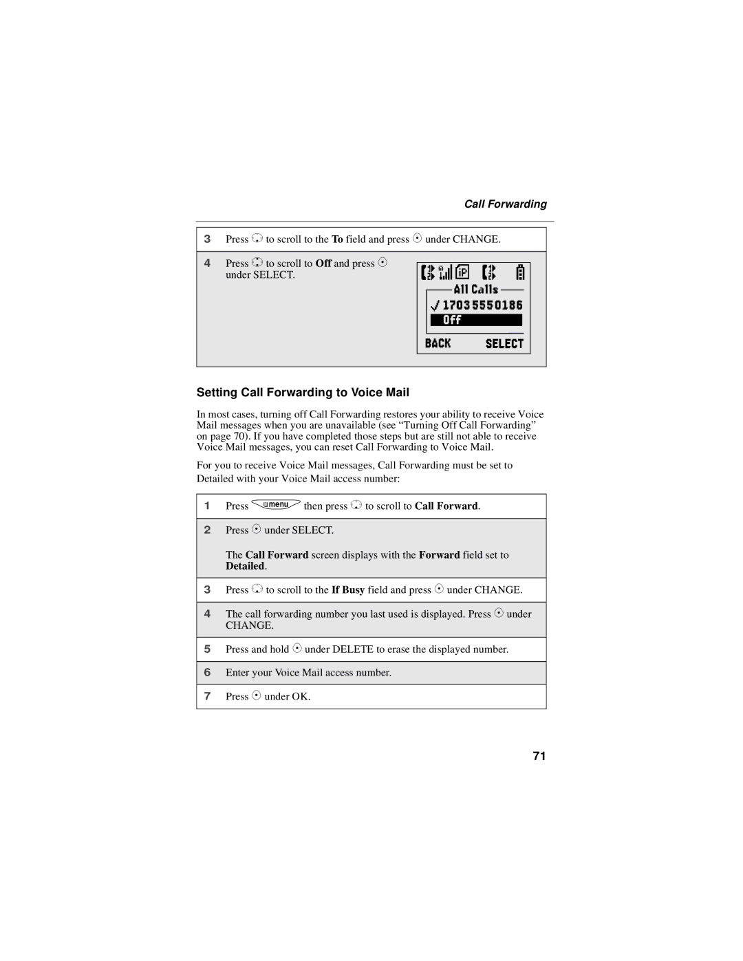 Motorola i325 manual Setting Call Forwarding to Voice Mail 