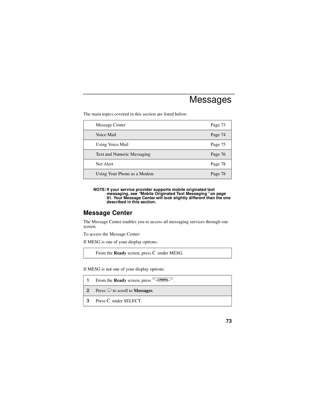 Motorola i325 manual Messages, Message Center 