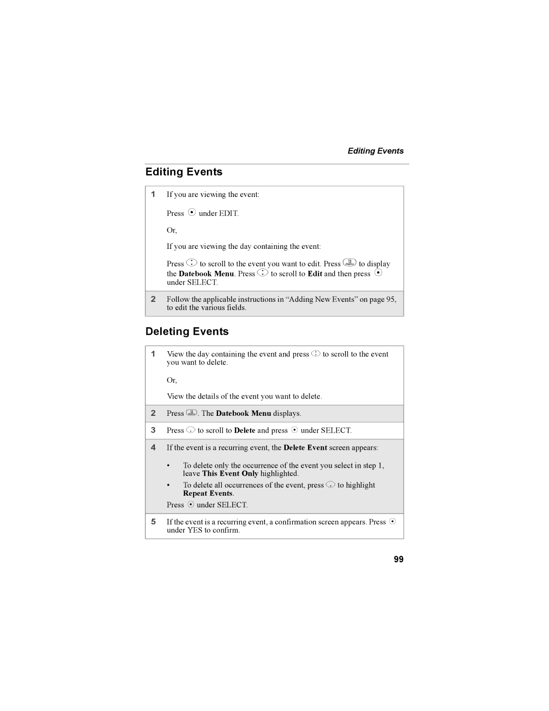 Motorola i335 manual Editing Events, Deleting Events 