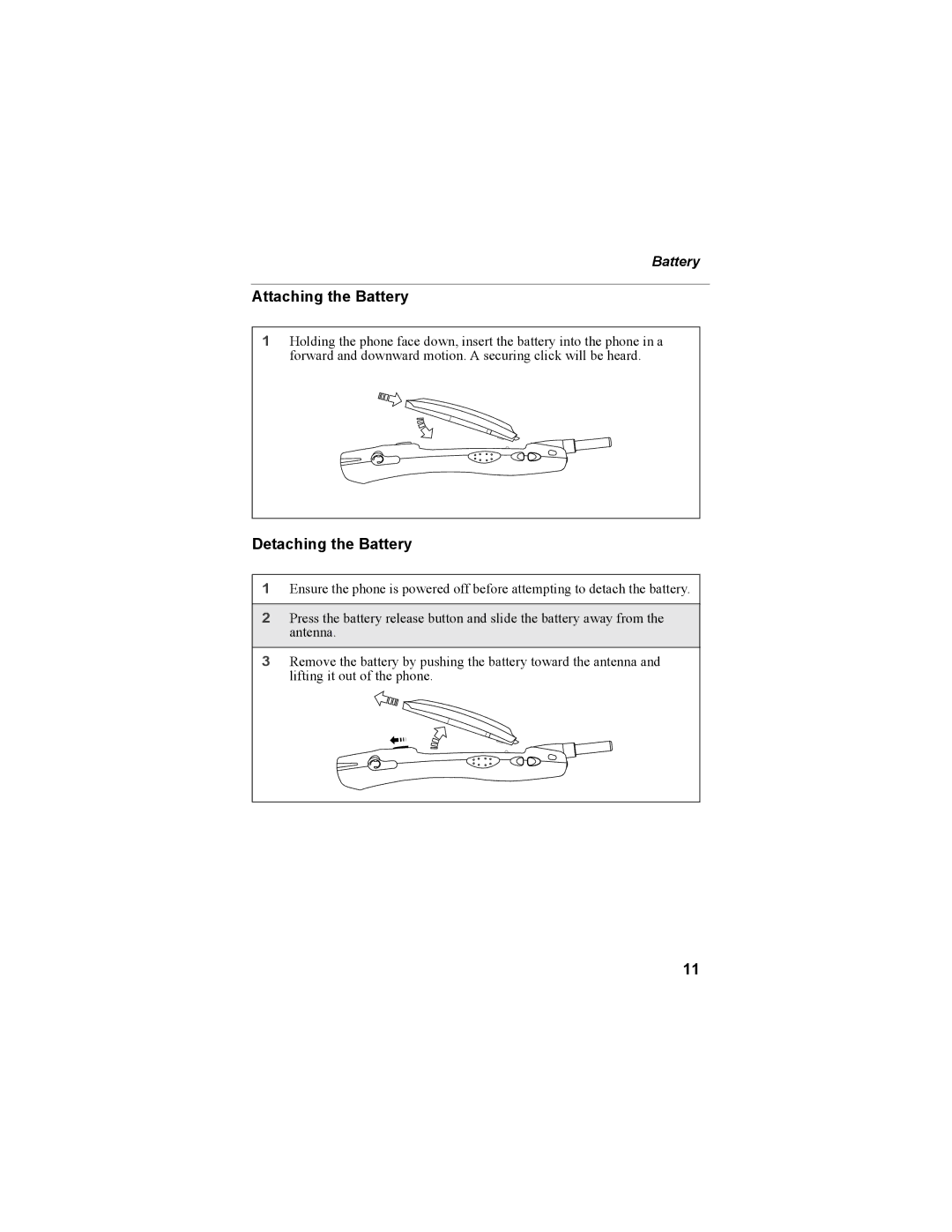 Motorola i335 manual Attaching the Battery, Detaching the Battery 