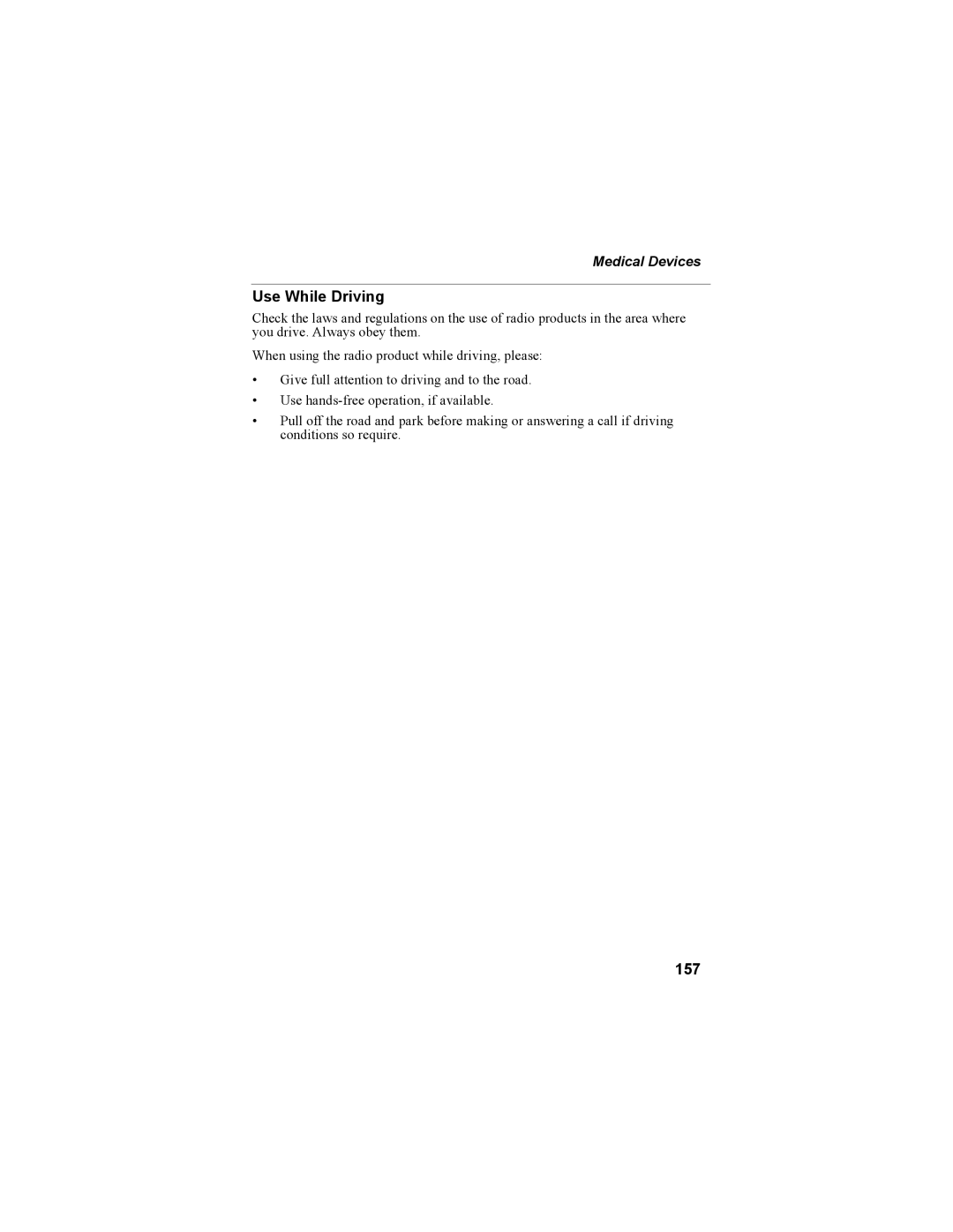 Motorola i335 manual Use While Driving, 157, Medical Devices 