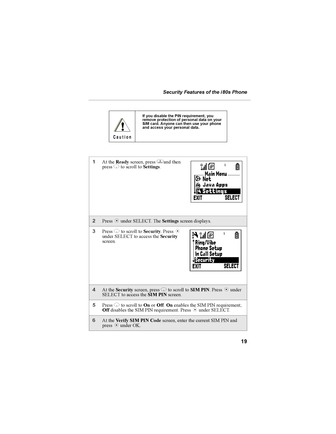 Motorola i335 manual Security Features of the i80s Phone 