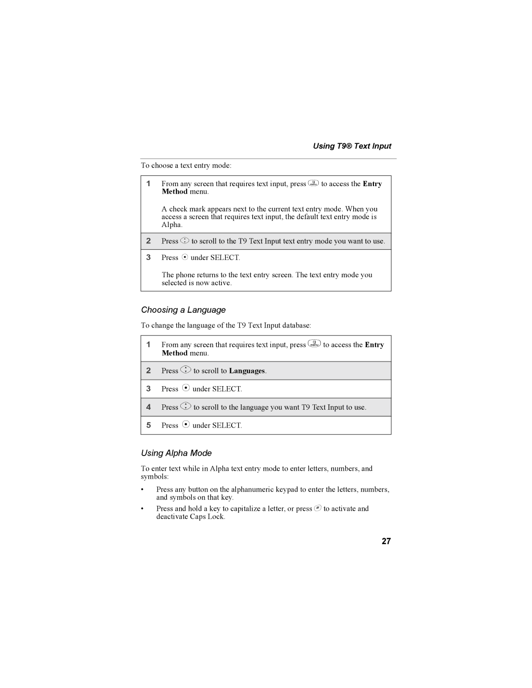 Motorola i335 manual Choosing a Language, Using Alpha Mode, Using T9 Text Input 