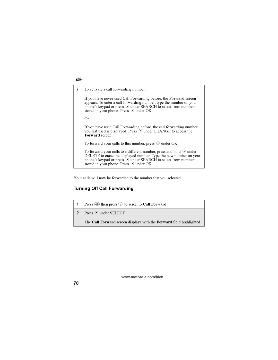 Motorola i335 manual Turning Off Call Forwarding 