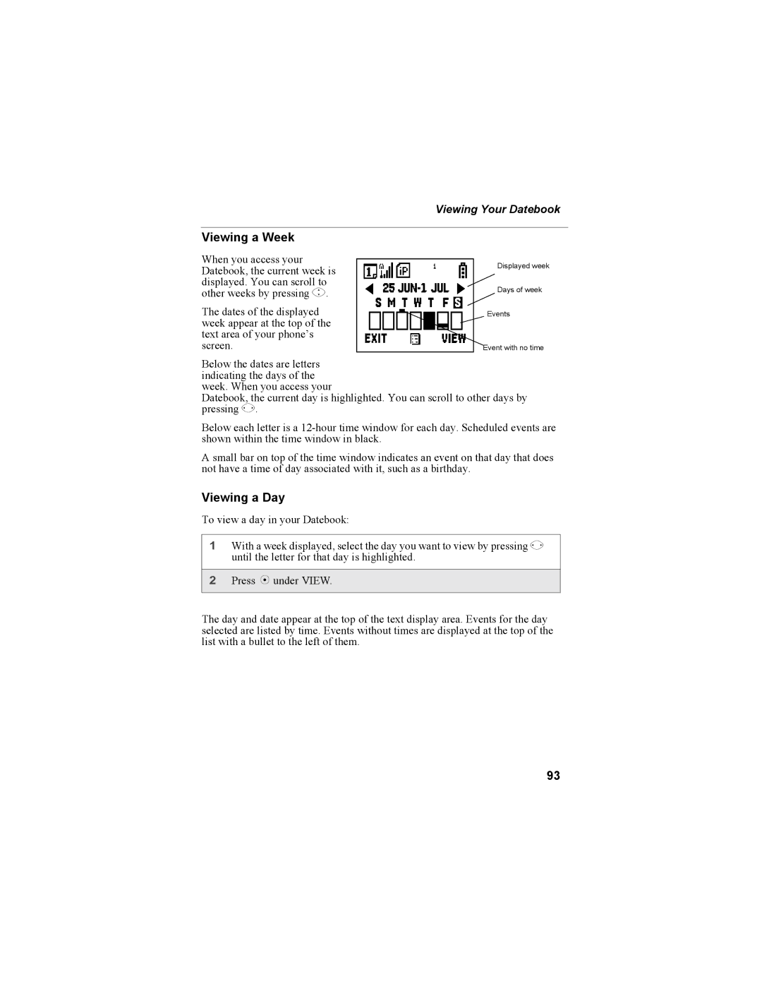 Motorola i335 manual Viewing a Week, Viewing a Day, Viewing Your Datebook 