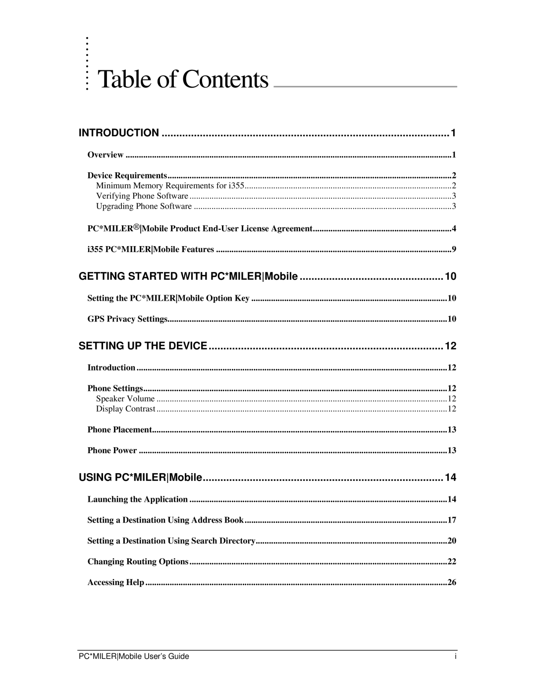 Motorola I355 manual Table of Contents 