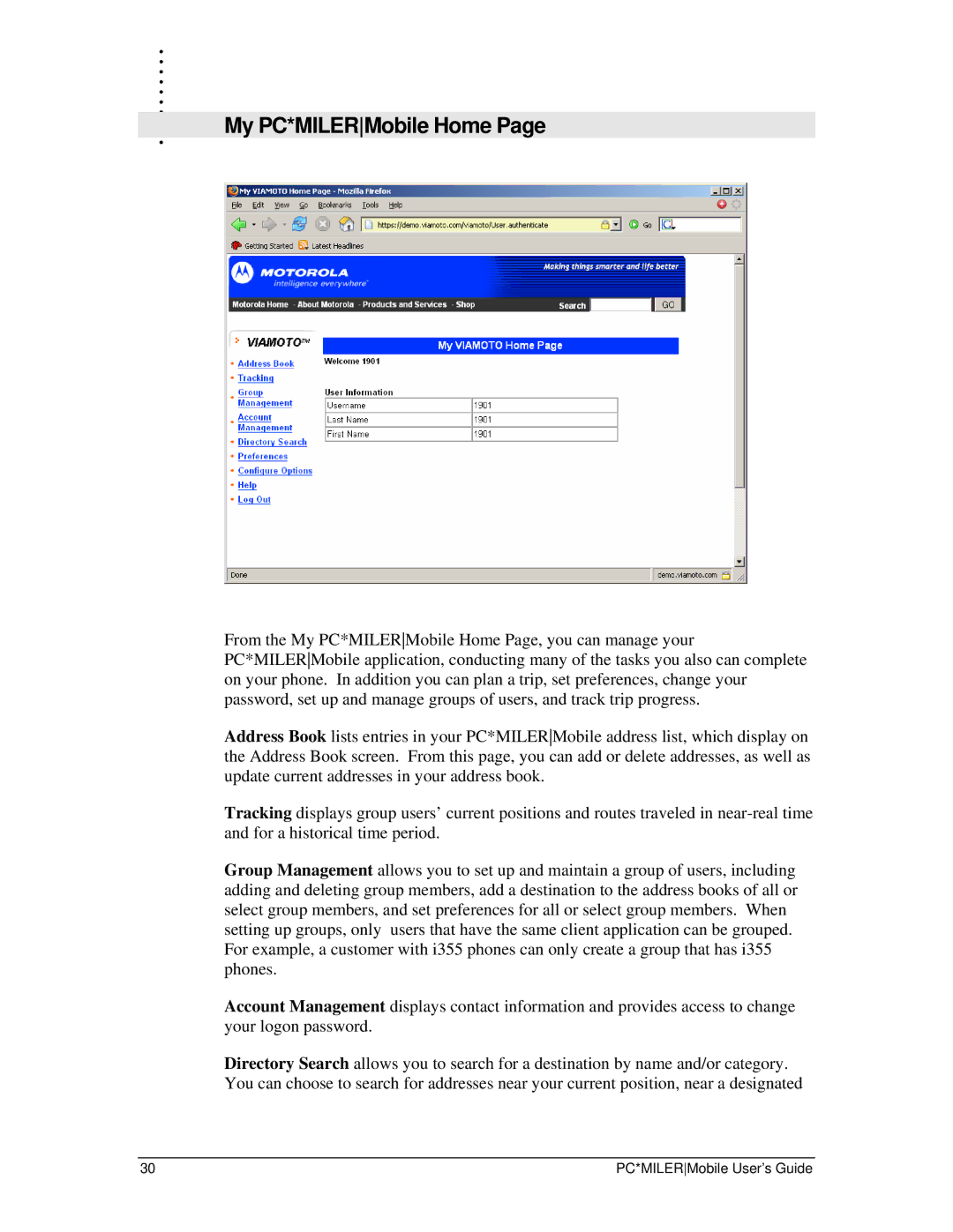 Motorola I355 manual My PC*MILERMobile Home 