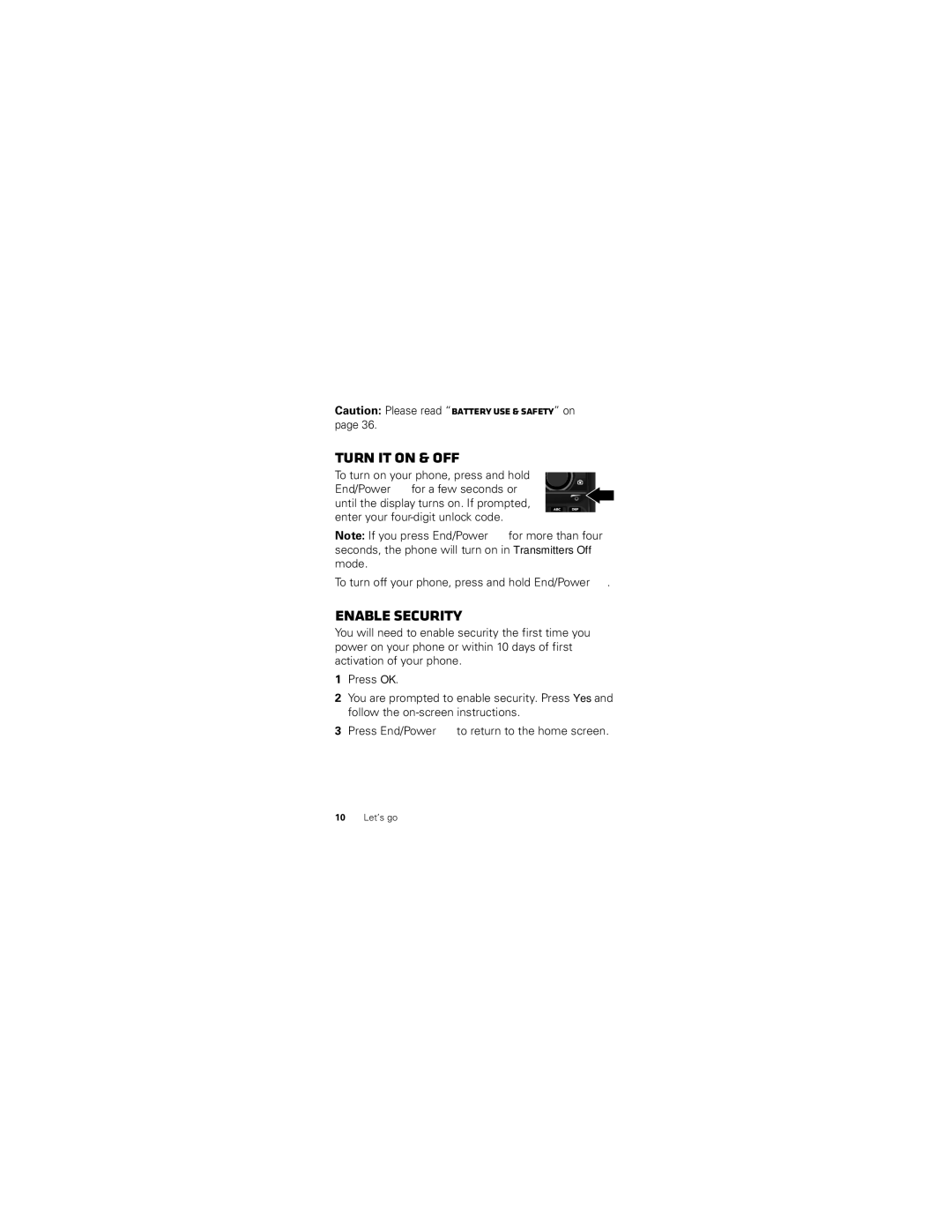 Motorola I412 manual Turn it on & off, Enable security 