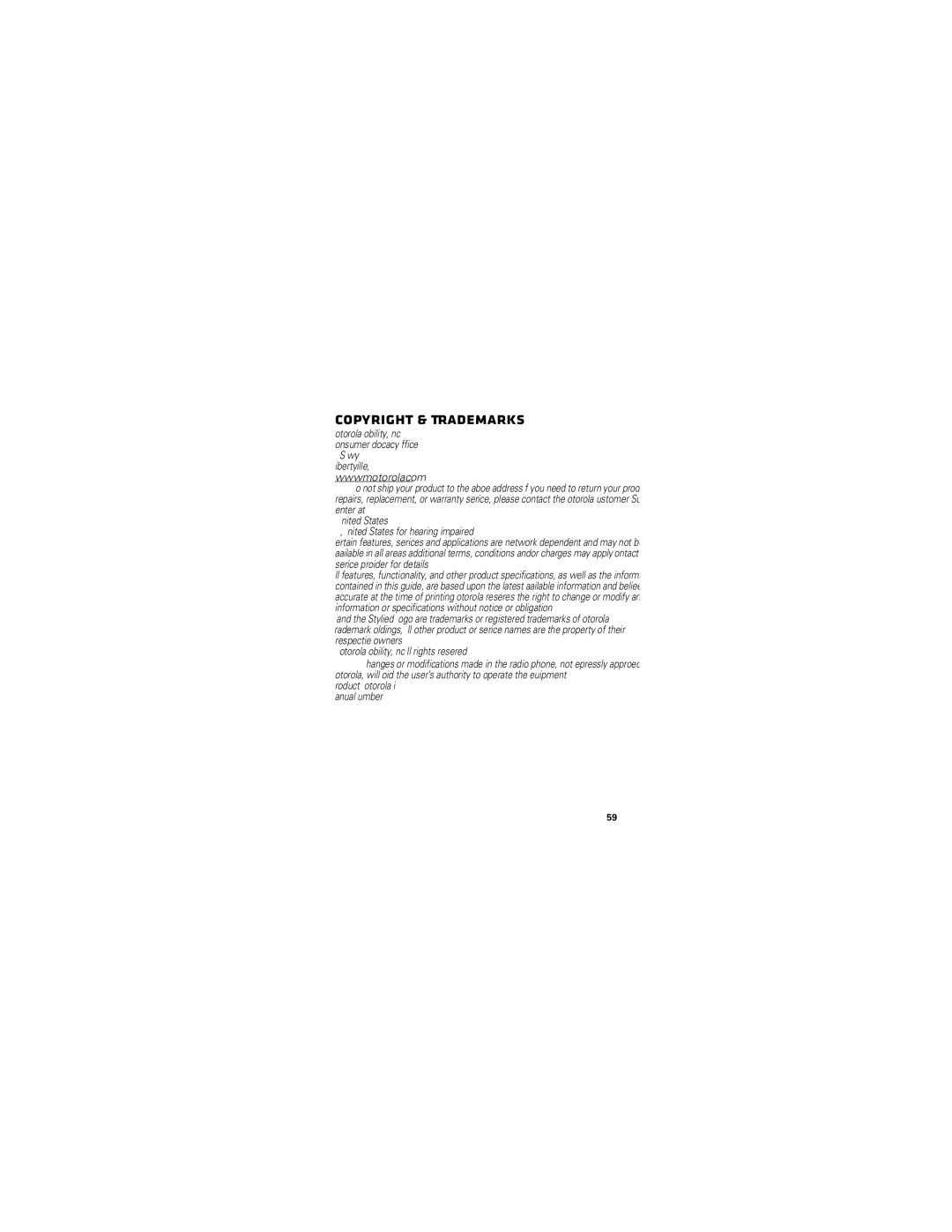 Motorola I412 manual Copyright & Trademarks, 800 453-0920 United States 