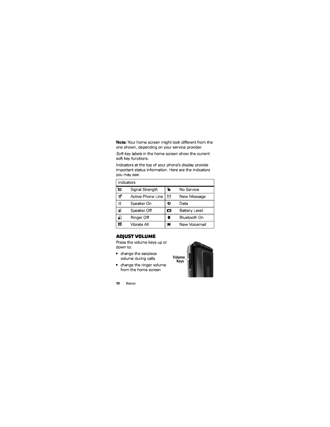 Motorola I412 manual Adjust volume, Volume Keys 