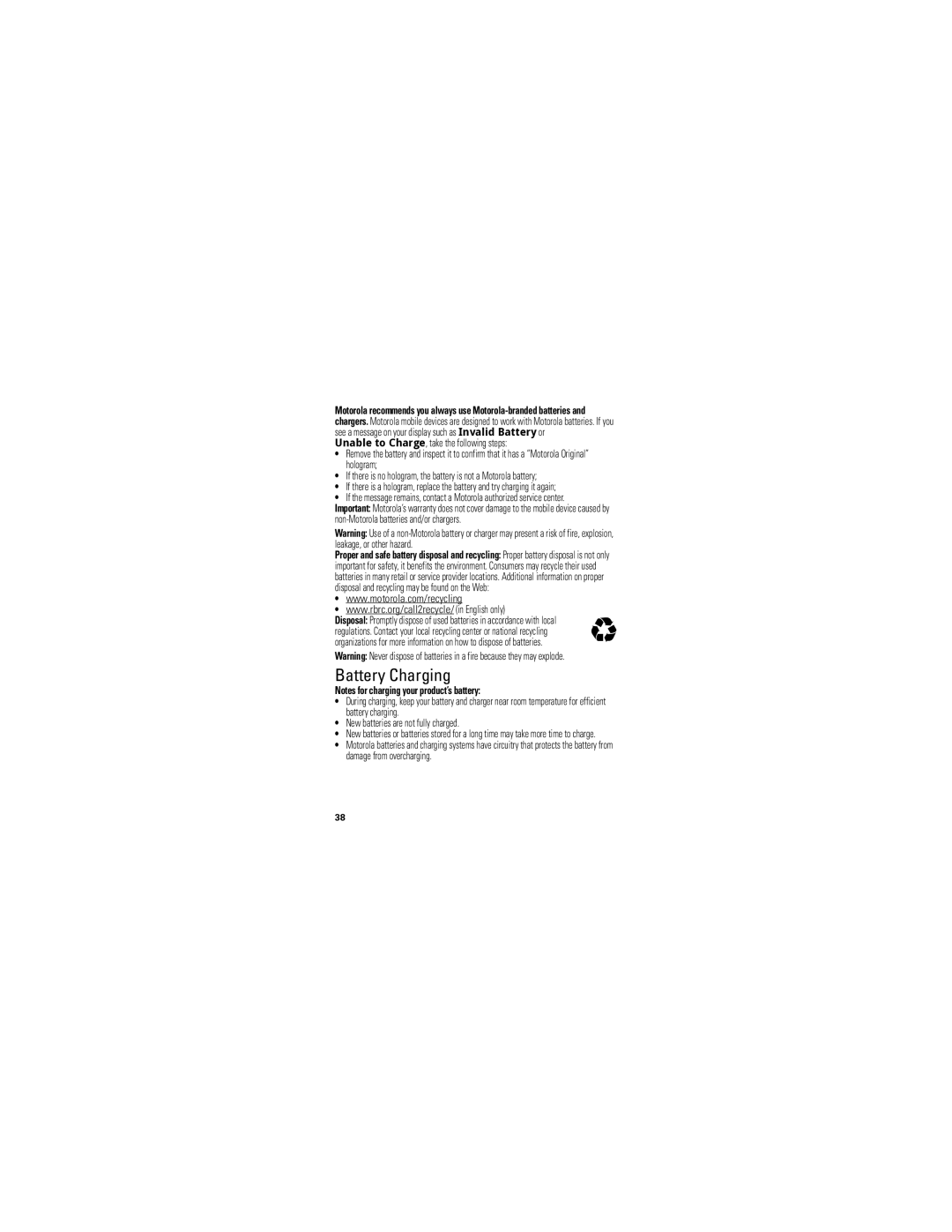 Motorola I420 manual Battery Charging 