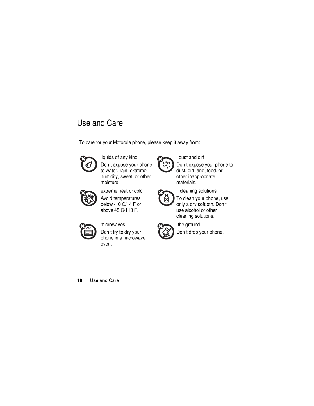 Motorola i425 manual Use and Care 