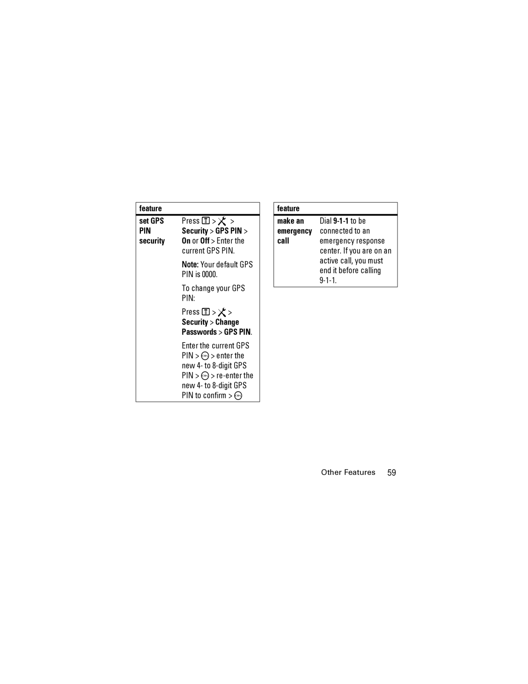 Motorola i425 manual Feature Set GPS, Security Change 