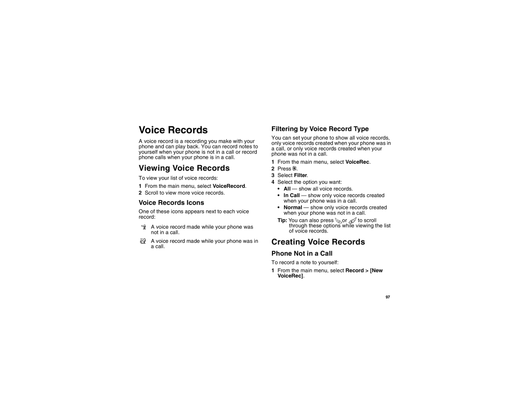 Motorola i450 manual Viewing Voice Records, Creating Voice Records 