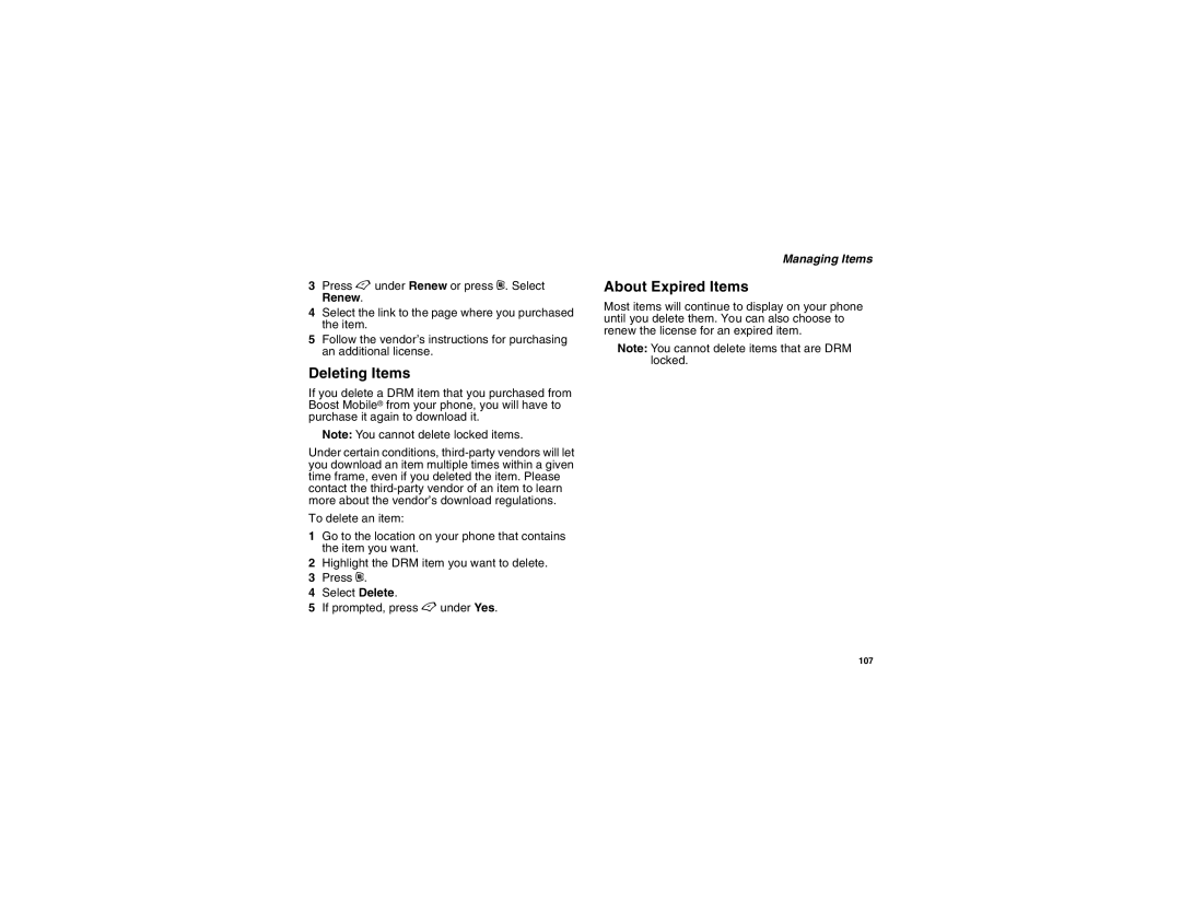 Motorola i450 manual Deleting Items, About Expired Items, Managing Items 