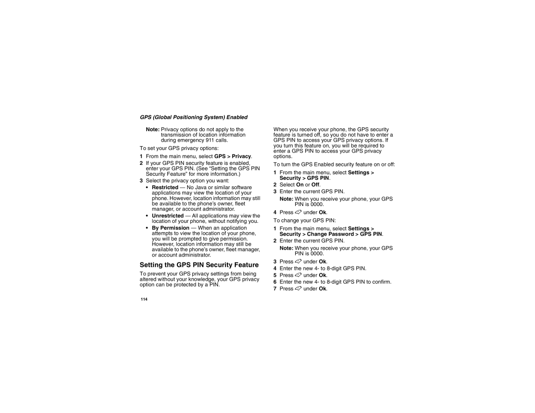 Motorola i450 manual Setting the GPS PIN Security Feature 