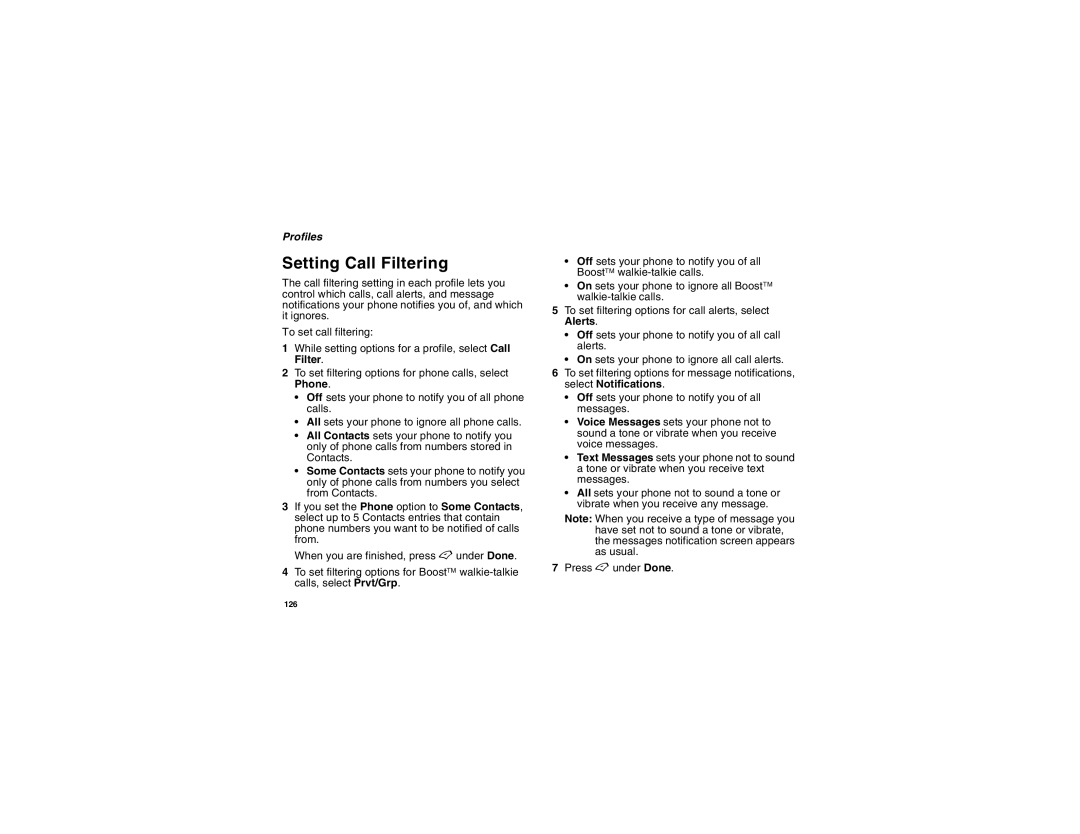 Motorola i450 manual Setting Call Filtering 