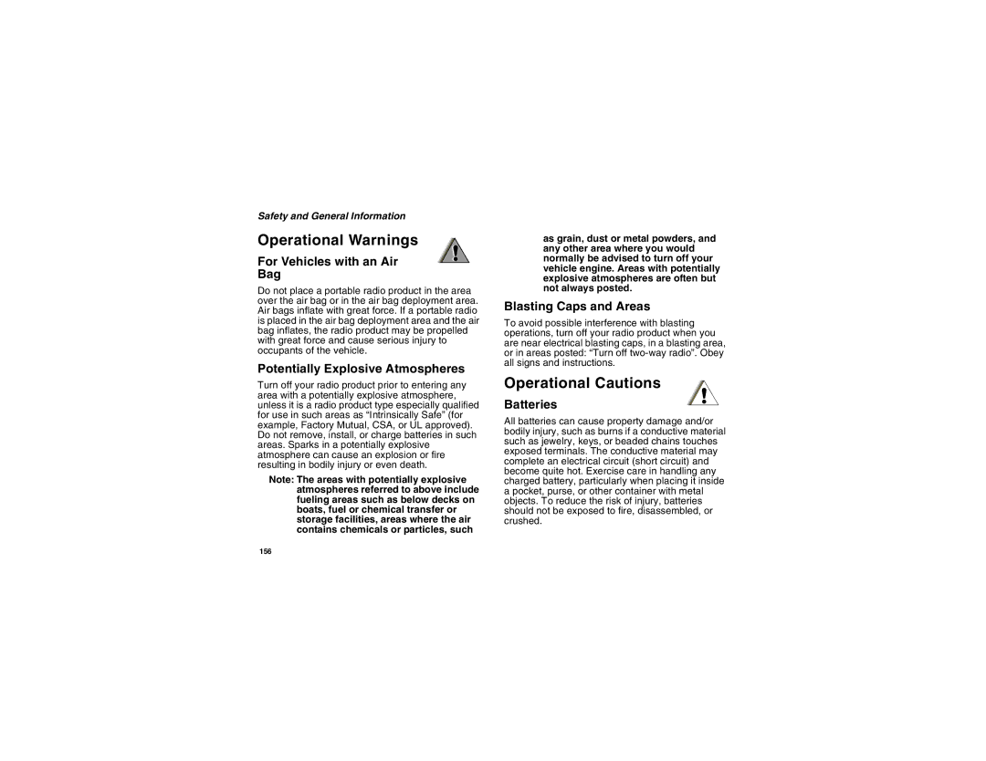 Motorola i450 manual Operational Warnings, Operational Cautions 