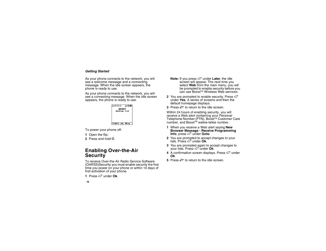 Motorola i450 manual Enabling Over-the-Air Security, Browser Message Receive Programming Info, press a under Goto 