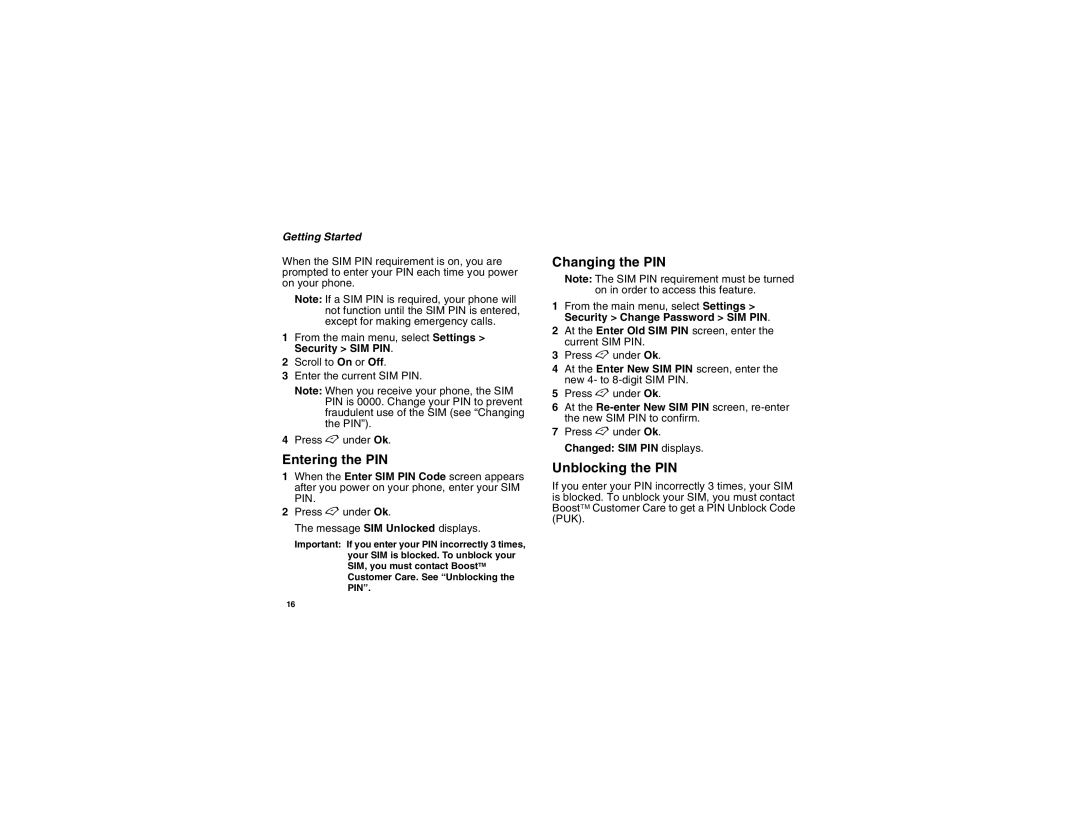 Motorola i450 manual Entering the PIN, Changing the PIN, Unblocking the PIN 