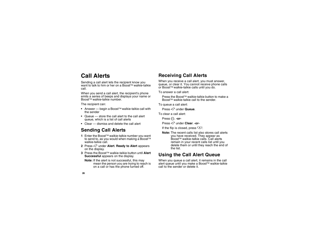 Motorola i450 manual Sending Call Alerts, Receiving Call Alerts, Using the Call Alert Queue 