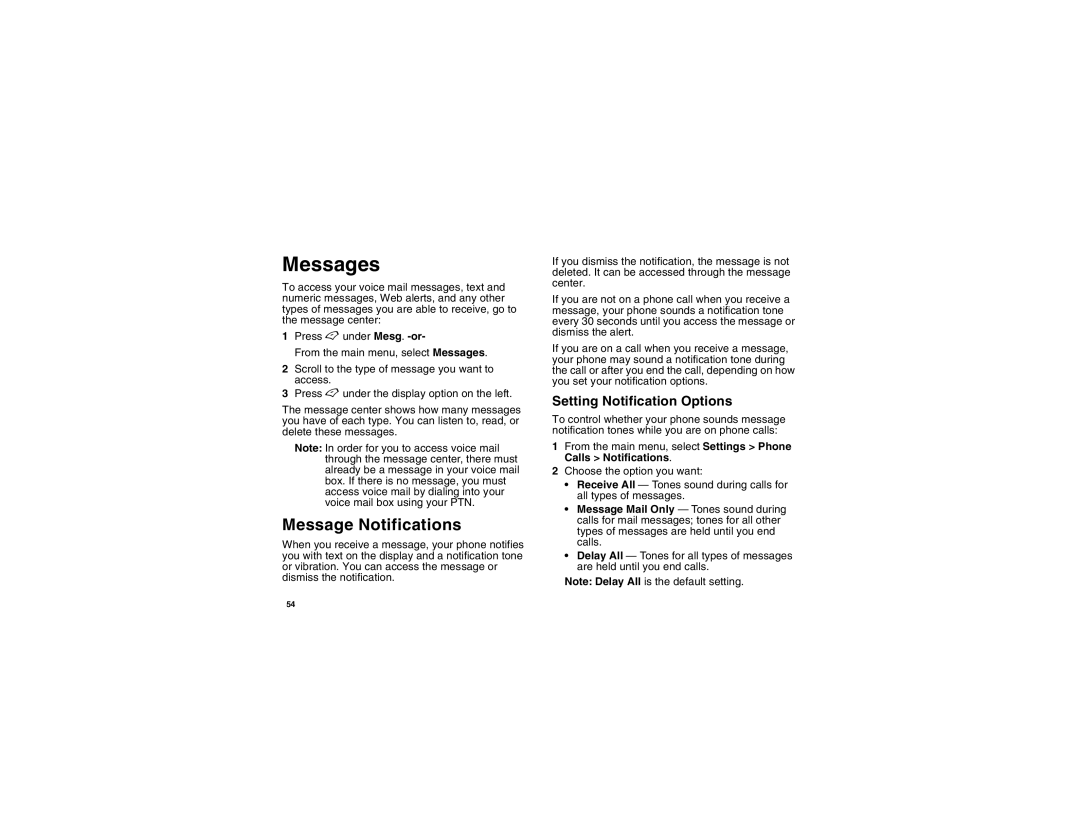 Motorola i450 manual Messages, Message Notifications, Setting Notification Options 