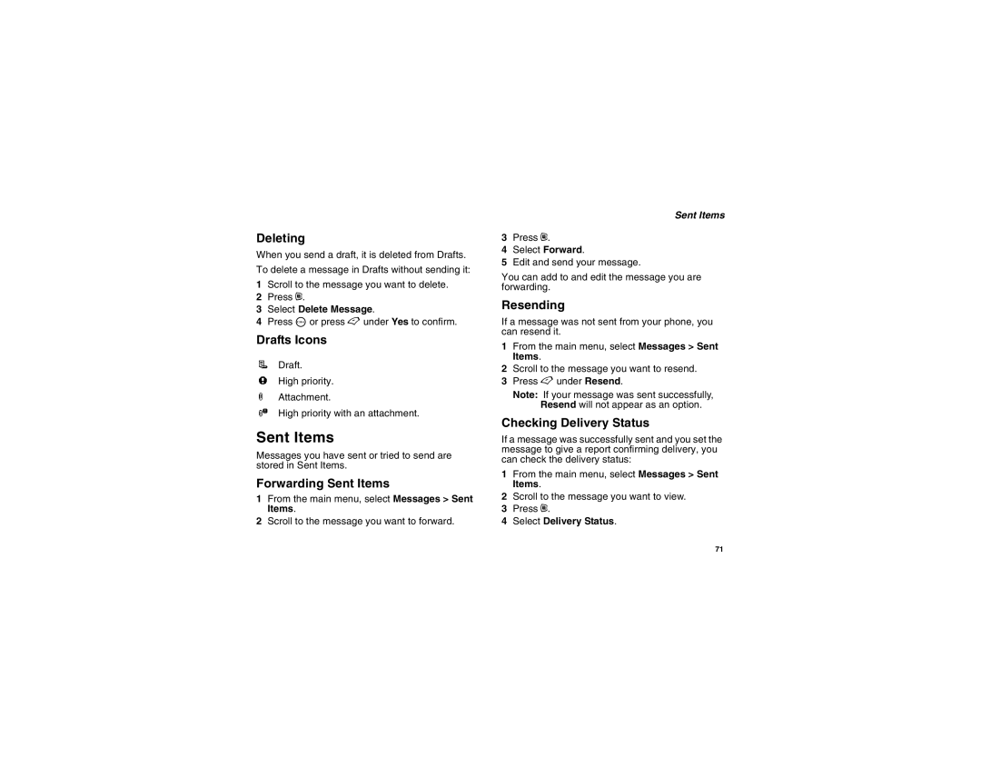 Motorola i450 manual Sent Items 