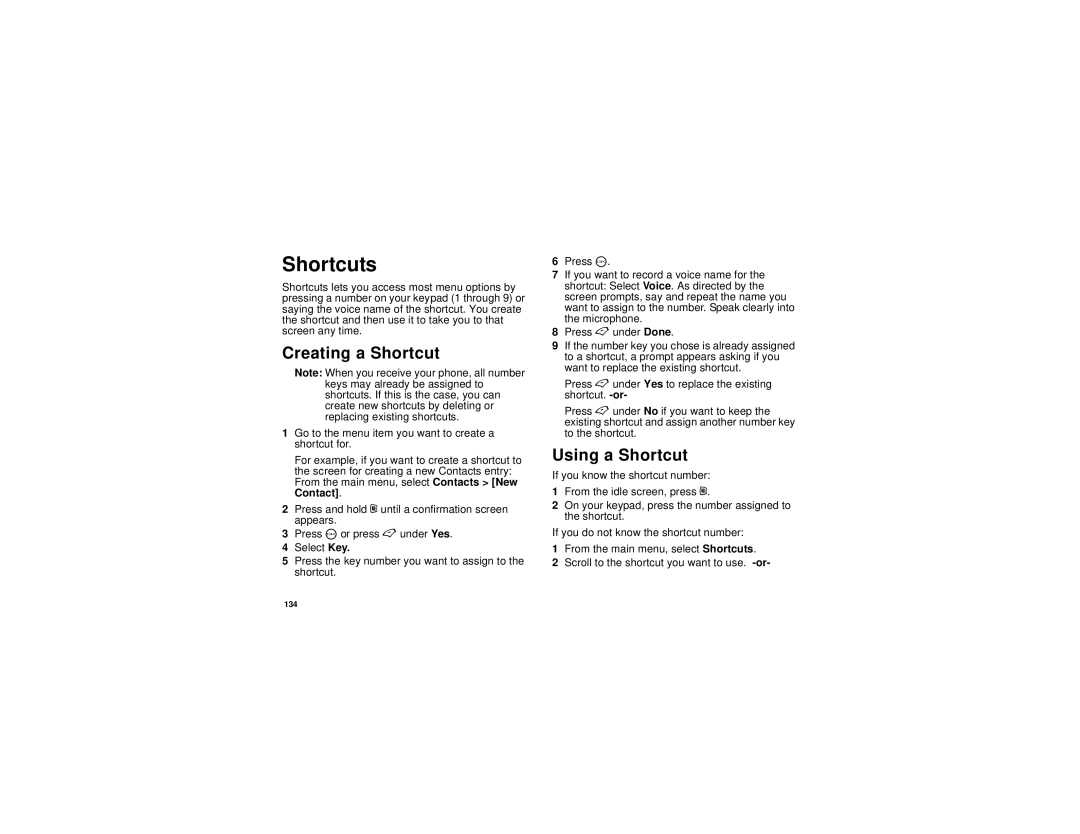 Motorola i455 manual Shortcuts, Creating a Shortcut, Using a Shortcut 