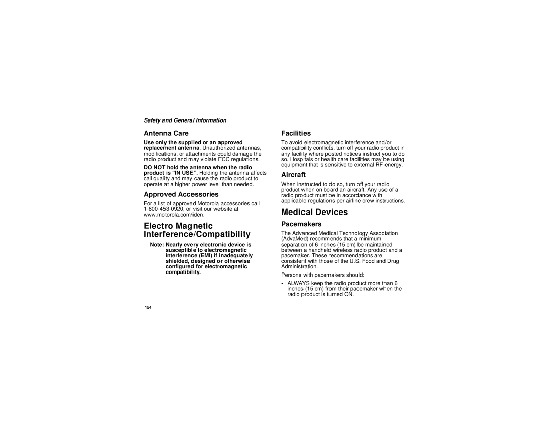 Motorola i455 manual Electro Magnetic Interference/Compatibility, Medical Devices 