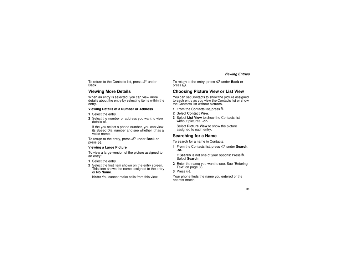 Motorola i455 manual Viewing More Details, Searching for a Name, Viewing Entries 