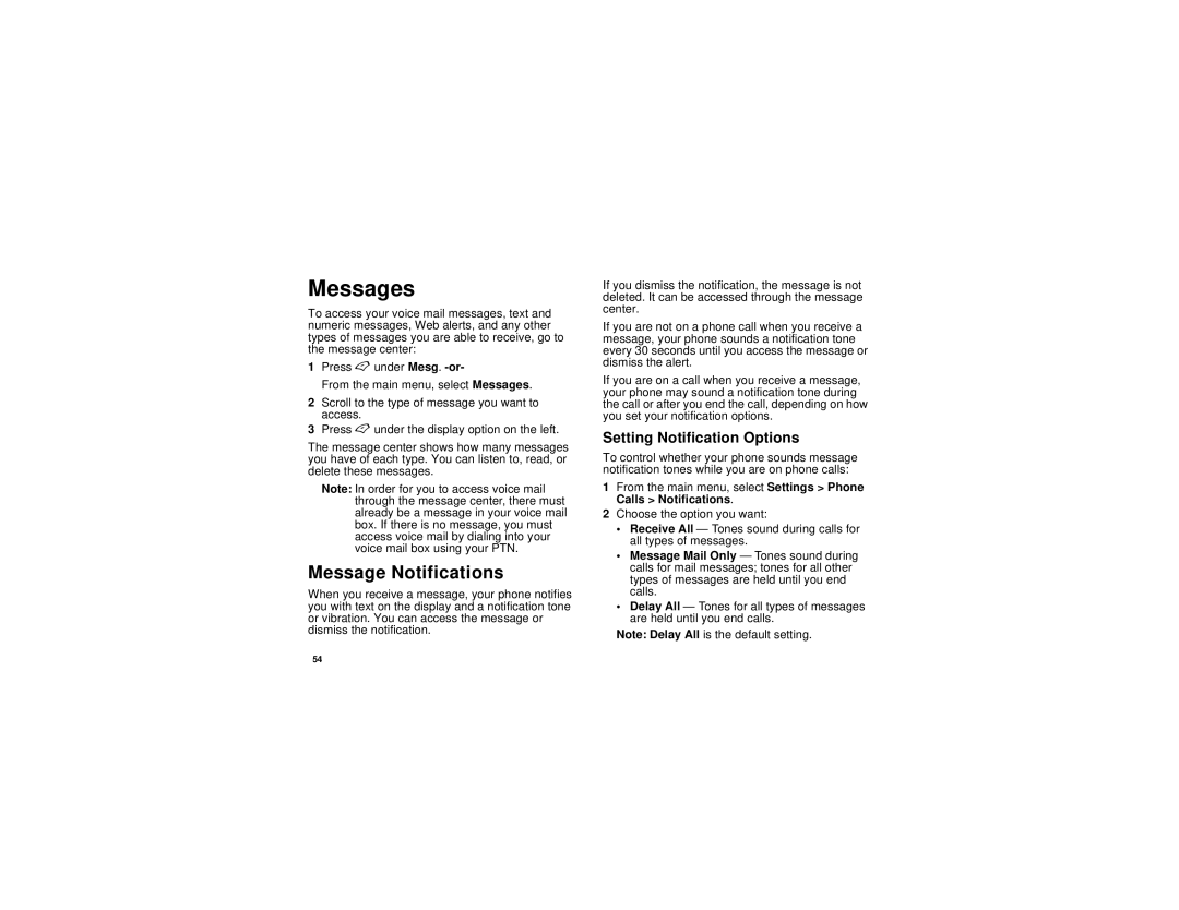 Motorola i455 manual Messages, Message Notifications, Setting Notification Options 