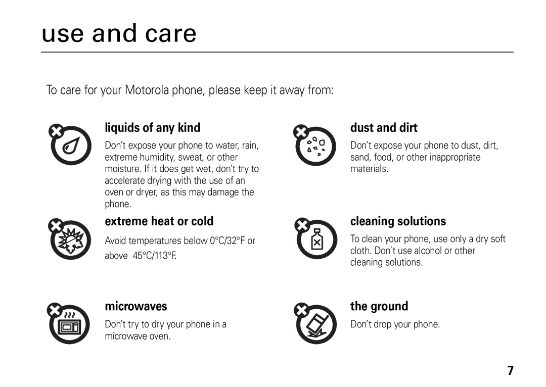 Motorola I465 manual Use and care 