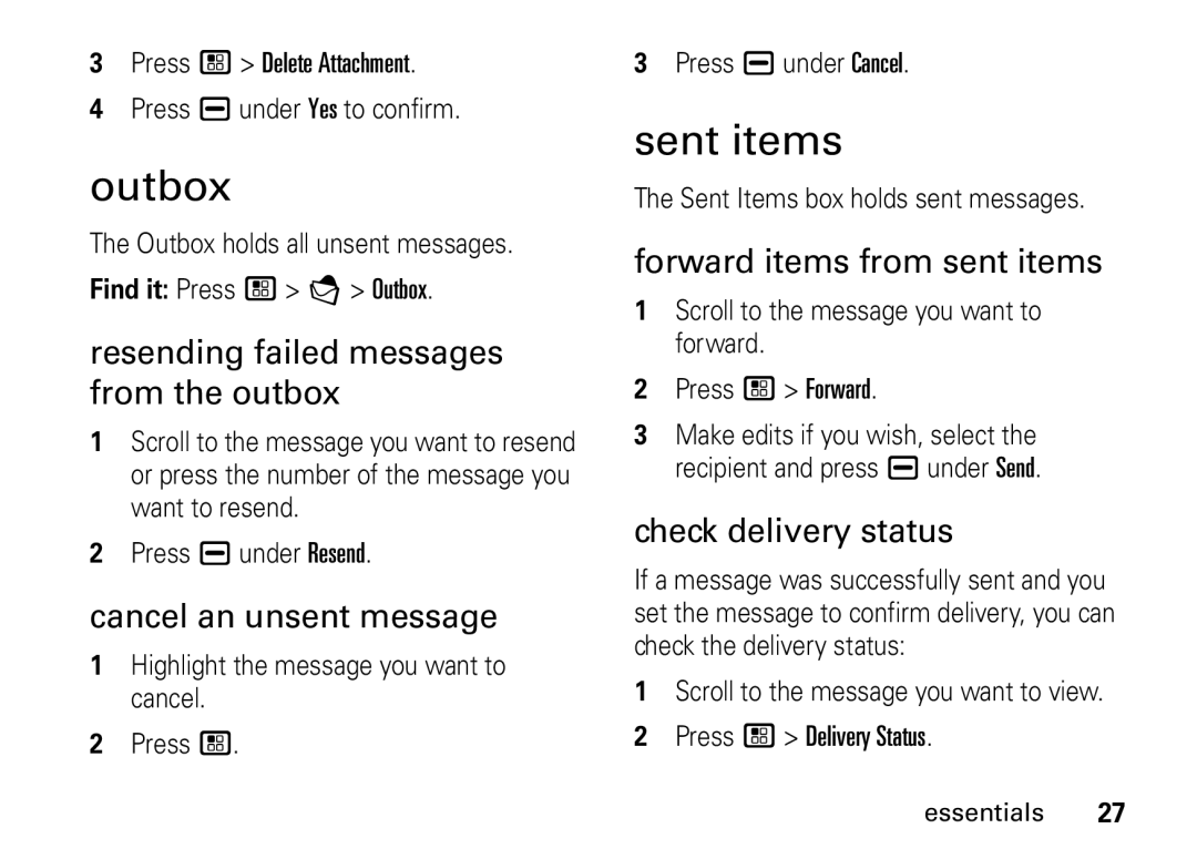 Motorola I465 manual Outbox, Sent items 