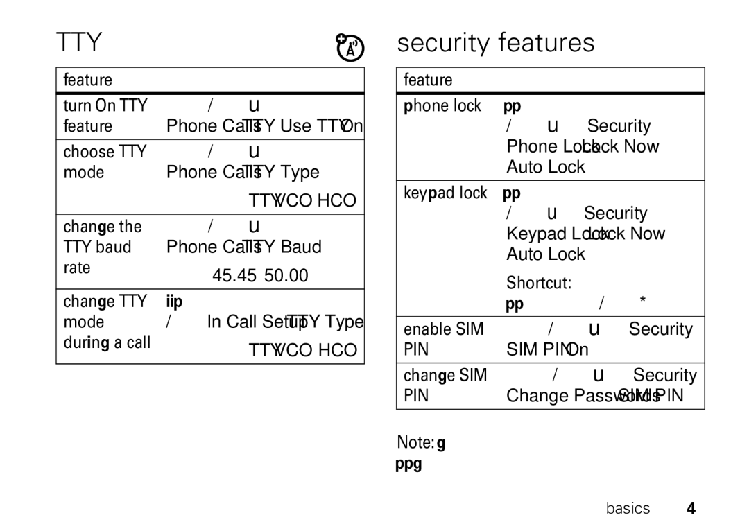 Motorola I465 manual Security features 