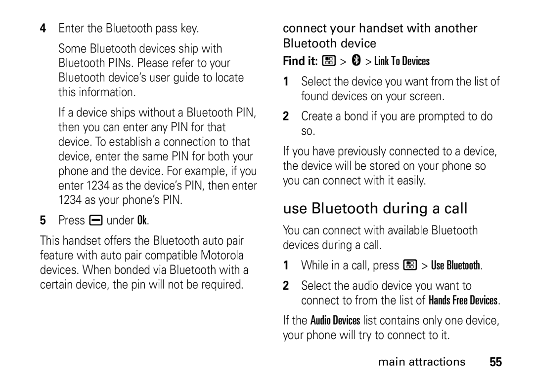 Motorola I465 manual Use Bluetooth during a call, Press K under Ok 