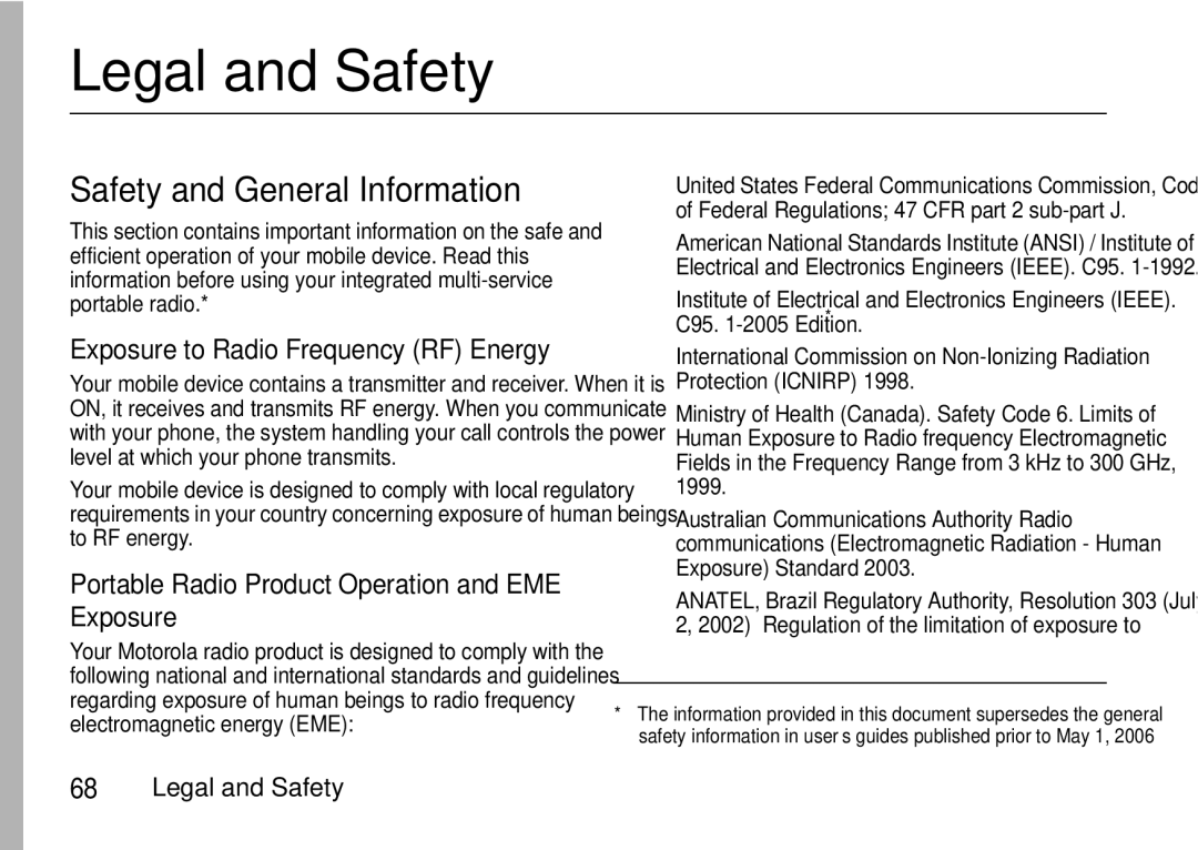 Motorola I465 manual Legal and Safety, Safety and General Information, Exposure to Radio Frequency RF Energy 