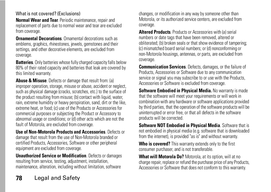 Motorola I465 manual What is not covered? Exclusions 