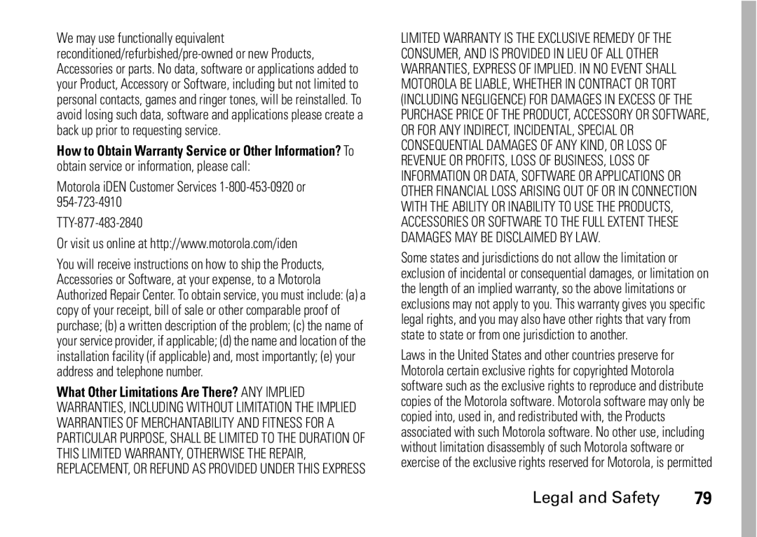 Motorola I465 manual Legal and Safety 